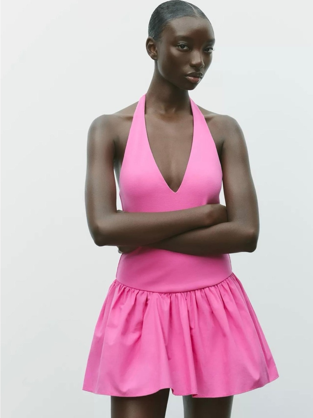 Zara Hot Pink Halter Mini Dress
